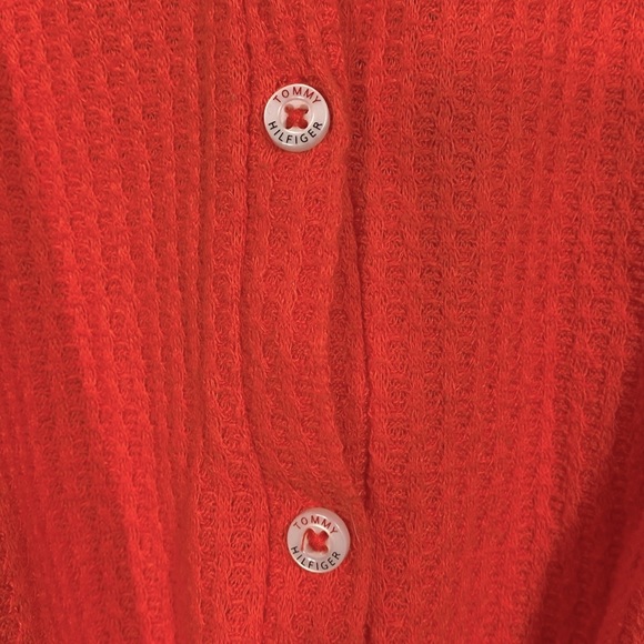 🌸Tommy Hilfiger Womens Ribbed Button Front Top Red Medium - Picture 9 of 9